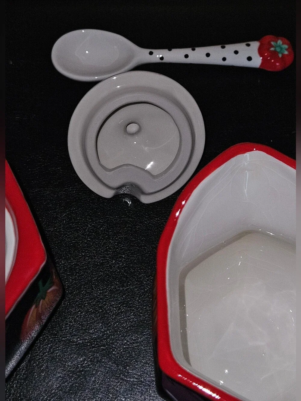 Coyne's & Company Black & Red Ceramic Tomato Sugar Jar and Creamer Set